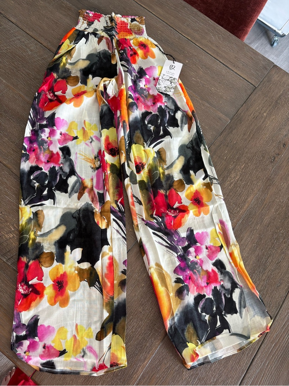 Floral Wide-Leg Summer Pants with Smocked Waist
